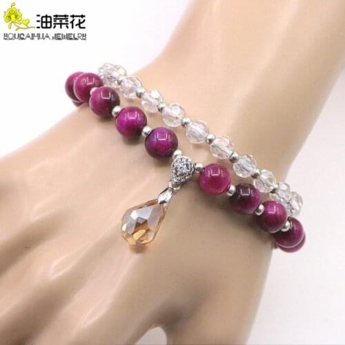 Natural Tiger Eye Gems stone Crystal 2 Circle Bracelet 6 Color Fashion Jewelry Accessories Woman Birthday Christmas Wedding Gift