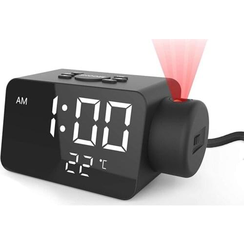 Projection Digital Alarm Clock,Dual Alarm Clock With USB Charger Port,Display Clocks for Bedroom Snooze Heavy Sleeper