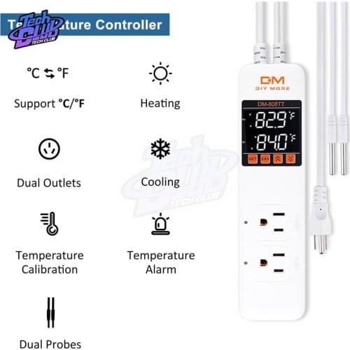 AC85-250V Socket Thermostat Digital Temperature Controller Socket Outlet Switch Sensor Probe Heating Cooling EU US Plug DM-808TT