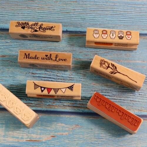 Wood stamp 1pc DIY craft Handmade with love banner wooden rubber stamps for scrapbooking stationery Flag Lace standard stamp