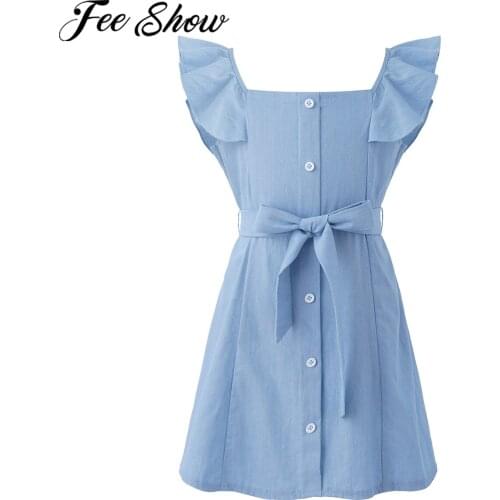 2021 New Summer Girls Denim Dress Sleeveless Square Neckline Casual Party Princess Dresses Children Baby Kids Girls Clothing