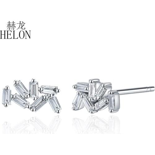 HELON SI/H Natural Diamonds Baguette Cut Stud Earrings Solid 14k White Gold AU585 Engagement Wedding Anniversary Women Earrings