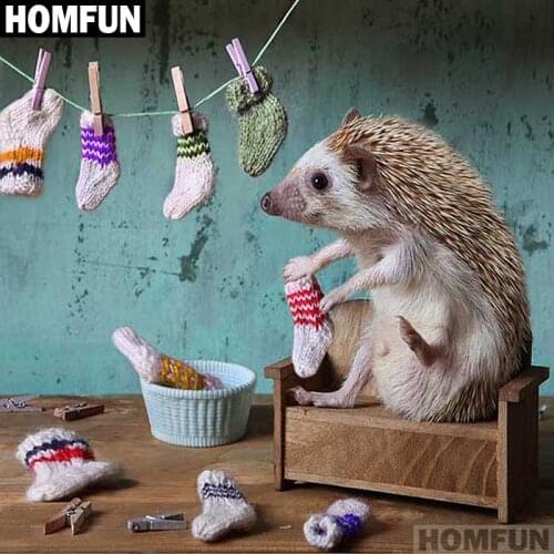 HOMFUN Diy Full Square Round Drill 5D Diamond Painting Cross Stitch Diamond Embroidery "Hedgehog socks" Home Decor Gift A01331