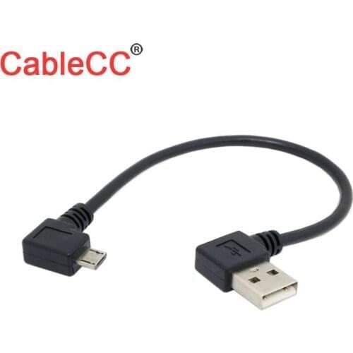 CableCC 90 Degree USB 2.0 to Micro USB B Male left / Right Angle Cable 20CM Gold Plated Data Sync and Charge Extender Lead