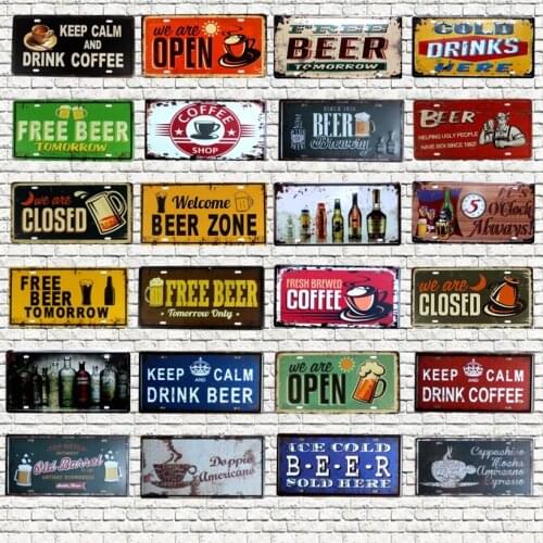 Coffee Beer License Plate Number Plaque Tin Sign Wall Pub Shop Home Garage Art Decor Car Metal Poster 30X15CM B-1