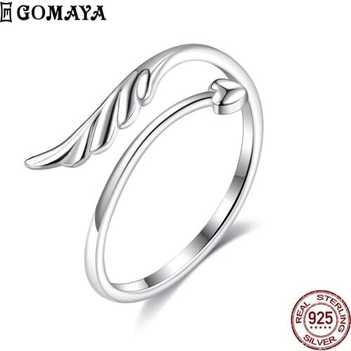 GOMAYA Romantic 925 Sterling Silver Simple Minimalist Open Adjustable Finger Rings For Women Anniversary Fine Female Jewelry