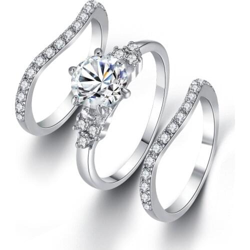 Fashion Charm Ring Ladies Ring Silver Color Inlaid Zircon Set Ring Banquet Engagement Send Girlfriend Birthday Gift