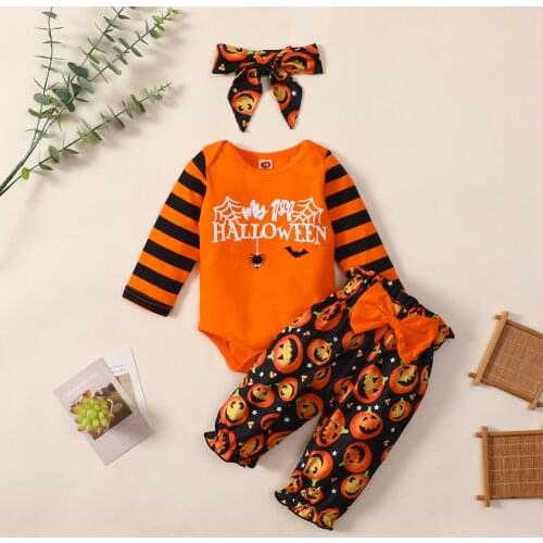 Infant Baby Boys Girls Romper+Halloween Cartoon Pants+Headband Outfits Set Halloween Costume For Baby Kieds Clothes Sets