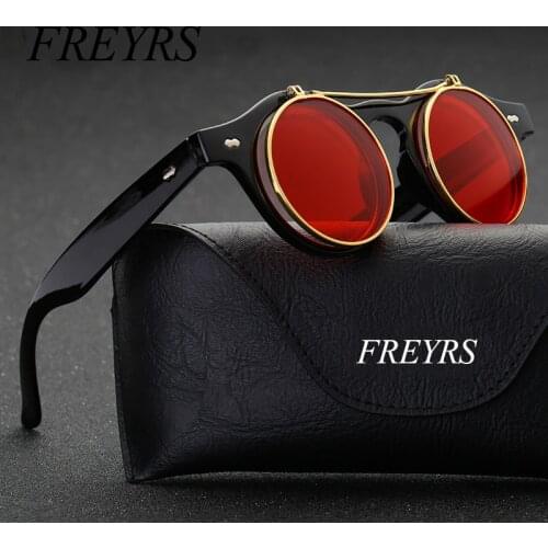 Retro Steampunk Googles Vintage Round Flip Up Sunglass Women Mens Clip On Sunglasses Metal Punk Sun Glasses Male Oculos 036