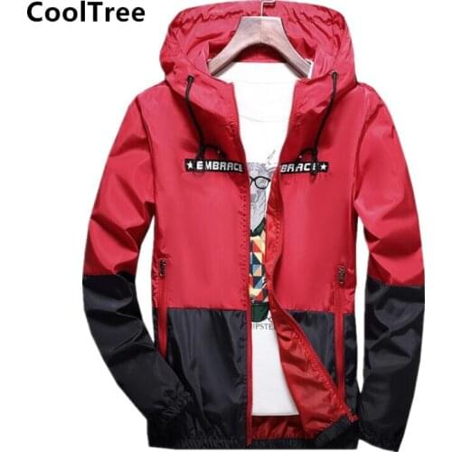 CoolTree Men Casual Jacket Spring Autumn Stitching color Thin Hooded Coats Male Slim Fit Zipper Windbreaker Outerwear Streetwear