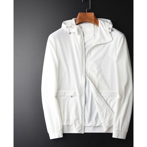 Spring And Autumn New White Hooded Hight Quality Casual Mens Fashion Thin Breathable Jacket Coat Plus Size 4XL