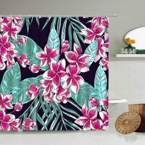 Tropical Plant Leaf Floral Shower Curtain Summer Color Flower European Pastoral Style Bathroom Decor With Hook Waterproof Screen