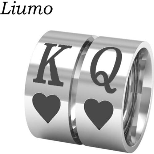 Liumo King Queen Heart 316L Stainless Steel Men Women Couple Ring Lr360