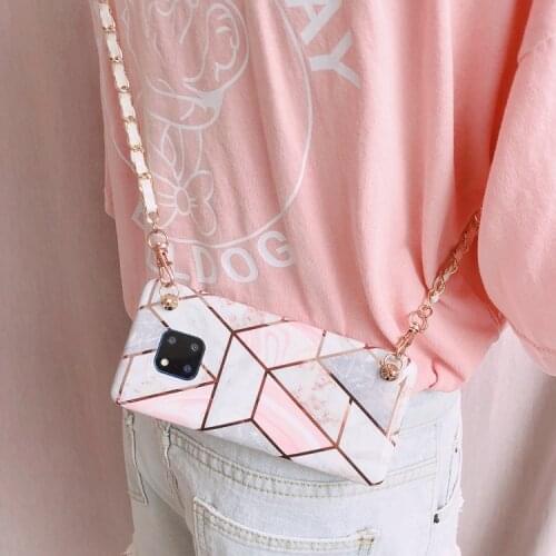 Marble Granite Phone Crossbody Cover Case with long strap chain For Samsung Galaxy S10 S8 S9 Plus A50 A70 Huawei P20 P30 PRO