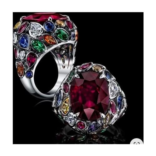 2021 New Luxury Red Color Oval National Wind Ring Engagement Ring For Women Anniversary Gift Jewelry Bulk Sell R5972