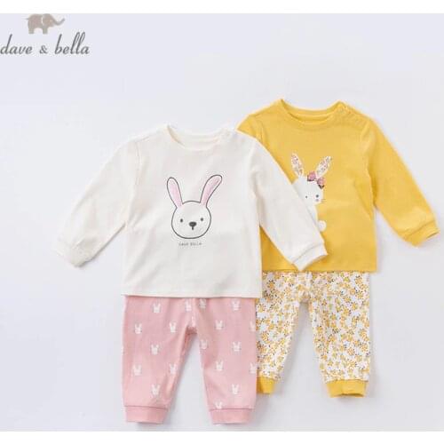 DB16089 dave bella autumn baby girls fashion cartoon print pajamas newborn baby underwear casual sleepwear 2 pcs suit