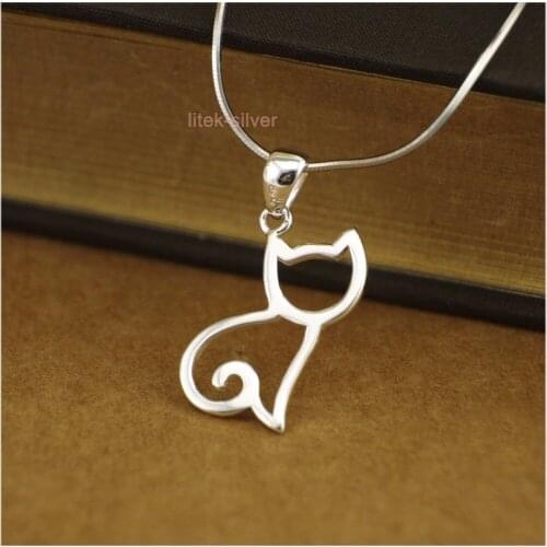 925 Sterling Silver Cute Lovely Cat Pendant Charm A2043