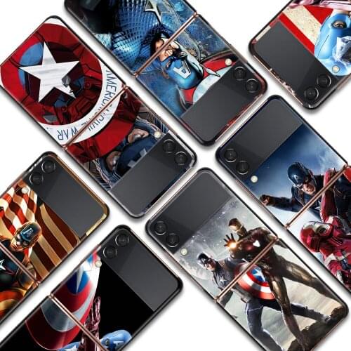 Captain America Marvel Shockproof Cover for Samsung Galaxy Z Flip Flip3 5G Black Phone Case Shell Hard Fundas Coque Capa