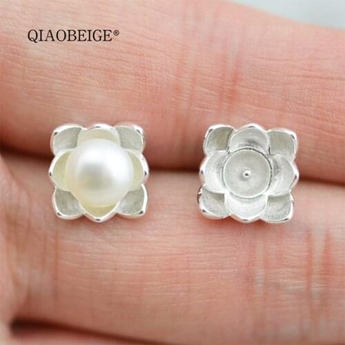 QIAOBEIGE DIY Findings wholesale Jewellery flower 925 Sterling Silver argent 6-8mm Bread Button Stud Freshwater Pearl Earrings