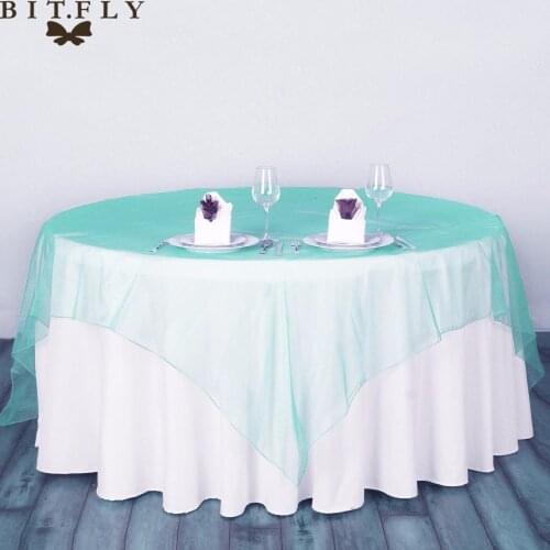 Wedding Table Cloth Sheer Organza Tablecloth for Weddings Valentines Day Hotel Restaurant 135x135cm Party Table Overlays Decor