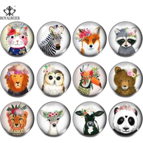 Royalbeier 12pcs/lot New Glass Snap Jewelry Mixed Animal Pattern 18mm Snap Button Bracelet Glass Beads for Jewelry Making