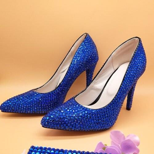 BaoYaFang Royal Blue/Orange Crystal Wedding Shoes With Macthing Bags 11cm High heels Pumps Pointed Toe women platform shoes