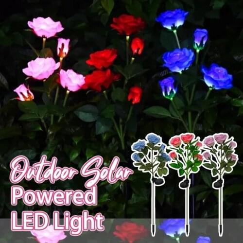 3/5 Heads Outdoor Solar Powered LED Light Waterproof Rose Flower Stake Lamp Easy-to-Install for Home Garden Yard decorate