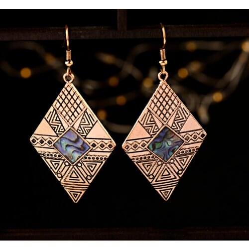 Geometry Rhombus Earrings For Women Pendientes Vintage Ethnic Aesthetic Earring Pendant Silver Color Boho Jewelry Earrings Girl