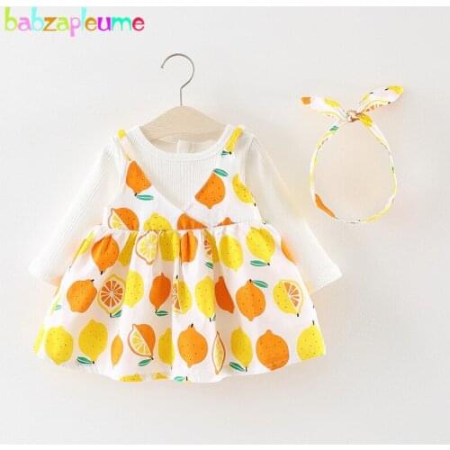 2Piece/Spring Wear Korean Baby Dress Long Sleeve Cute Infant Dresses+Headband Birthday Clothes For Girls Clothing Sets BC1779-1