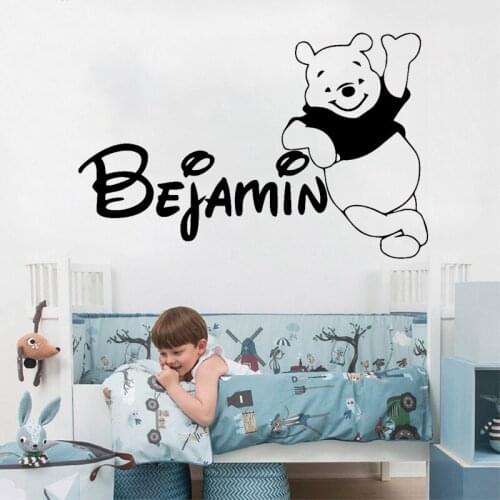 Cartoon Bear Wall Sticker Custom Kids Name Vinyl Decal Babys Childs Bedroom Wall Decoration Personailzed Boys Girls Room Decor
