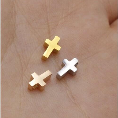 20pc 5*8mm Gold/rose gold Color Stainless steel Mirror polish Tiny cross Charm For Necklace DIY Women Handmade Jewelry Making