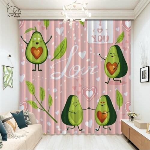 Funny Food Cartoon Avocado Curtains For Bedroom Printed Curtain Balcony Outdoor Cartoon Window Blackout Curtain Micro Shading