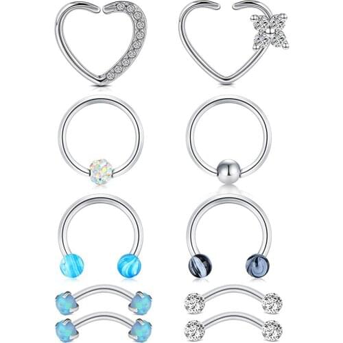 Rook Earrings for Women 16G Cartilage Helix Earrings Hoop Tragus Snug Piercing Jewelry 6mm 8mm 10mm