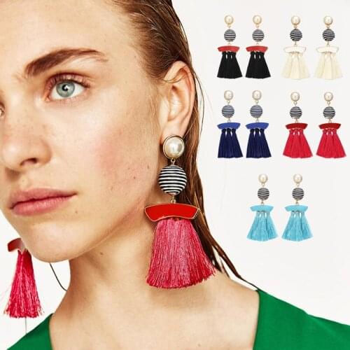 HOCOLE 2018 Bohemia Pom Ball Tassel Earrings Geometric Long Fringed Cotton Drop Earrings For Women Wedding Jewelry