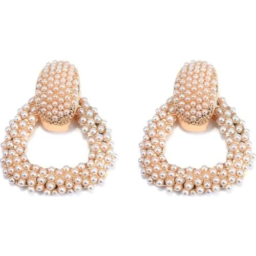 New Pearl Drop Earring Women Geometric Hanging ZA Statement Round Dangle Earrings For Bridal Elagant Wedding Bijoux Accessories