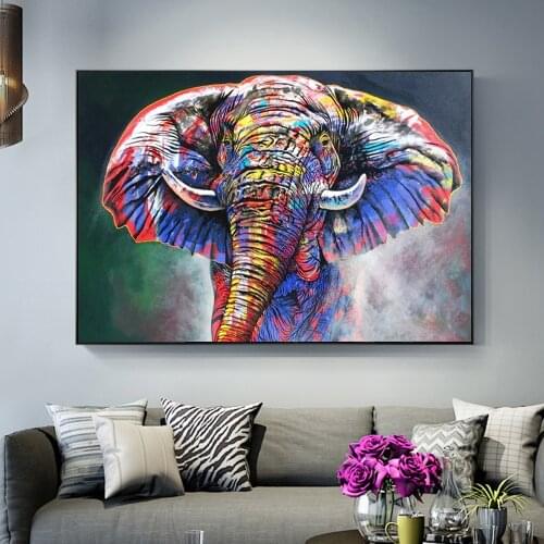 Abstract Colorful Elephant Street Graffiti Art Canvas Painting Cuadros Print Wall Art for Living Room Home Decor (No Frame)