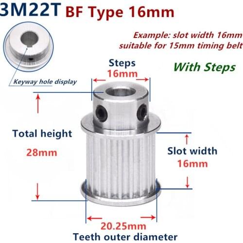 Free Shipping 22 Teeth HTD 3M Synchronous Pulley 3m timing pulley Width 16mm 22T 3M timing belt HTD3M Pulley gear bore 4mm-8mm