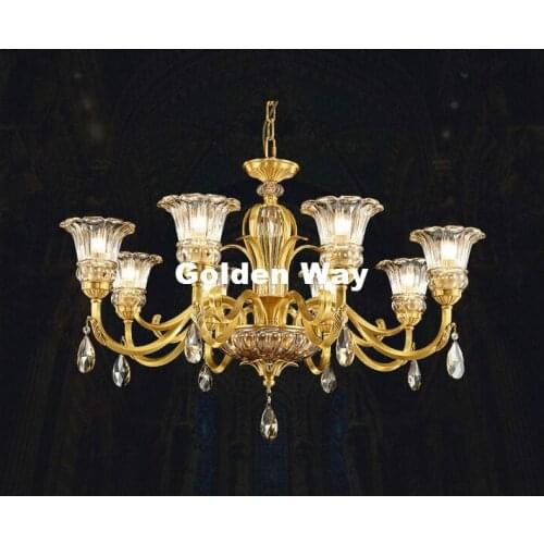 Free Shipping European Brass Crystal Chandelier Modern Bronze LED Lingts Luxurious Brass Crystal Lamp Lustre Suspension Lighting