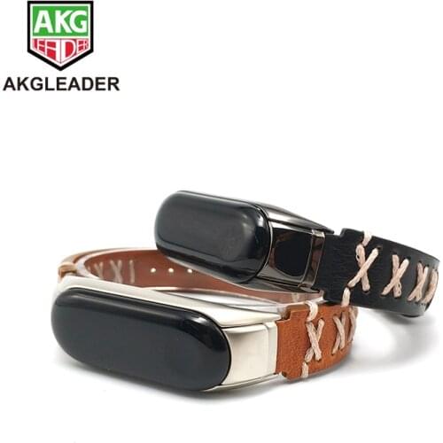 AKGLEADER Mi Band 3 4 Bracelet Wrist Strap For Xiaomi Miband 3 4 Vintage Style Leather Correa Miband 4 3 Watchstrap