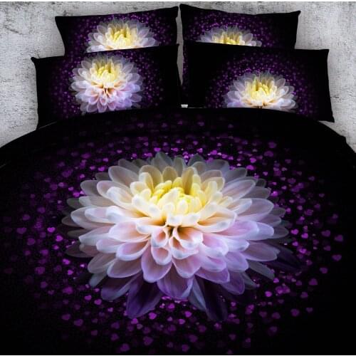 Brand Goldeny 3 Parts Per Set Stunning Flower Bloom and Purple Love Hearts 3d bedding set