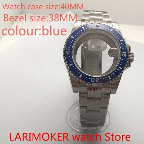Suitable for NH35 NH36 Miyota8215 40mm sapphire glass 904L stainless steel case transparent back with rotating glass bezel blue