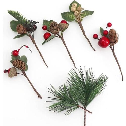 Faux Pine Branch Floral Décor Decorative Pendant Christmas Ornaments Lifelike For Gifts 7 Sticks Plastic Wreaths Decorations
