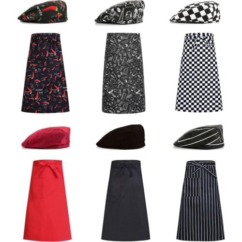 Apron + hat Adjustable Half-length Adult Apron Striped Hotel Restaurant Chef Waiter Apron Kitchen Cook Apron