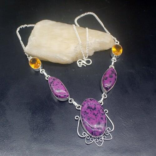 Gemstonefactory Jewelry Big Promotion Unique 925 Silver Natural Dalmatian Jasper Topaz Women Chain Necklace 46cm 202101465