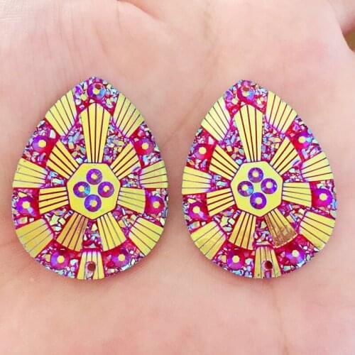 HOT 30*40mm Resin Drop Crystal Rhinestones Stones and Strass For Garment DIY Buttons Crafts 6pcs -B730