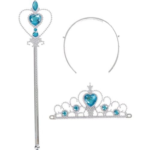 1set Crystal Tiara Crown Princess Crown + Magic Wand Girls Hair Accessories Party Masquerade DIY Decoration