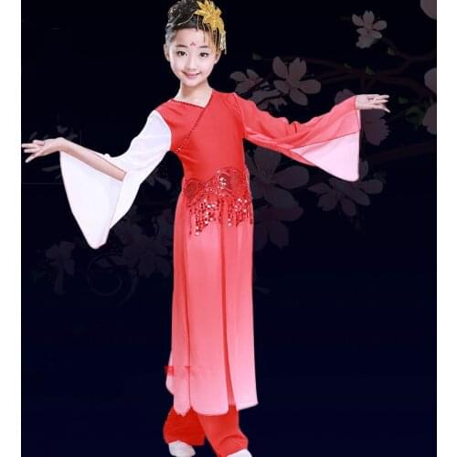 Chinese Folk Dance Long Sleeve Girls National Dancing Costume Classical Fan Yangko Dance Stage Performance Clothing