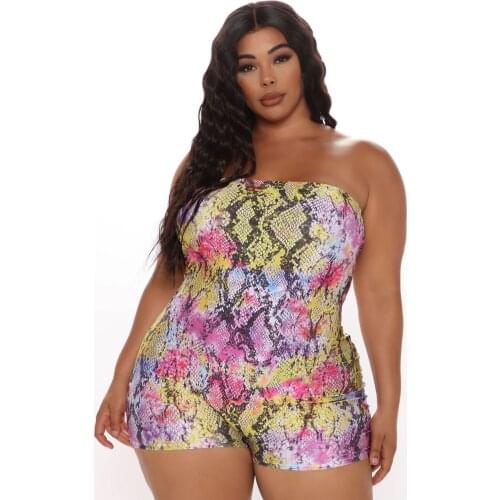 Short Jumpsuits for Women Plus Size 5XL 4XL Snake Print Short Rompers Combinaison Short Mono Mujer Combi Short Femme Combishort