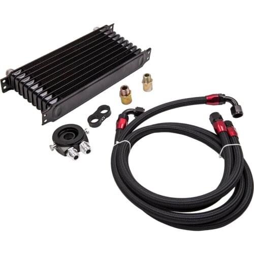 10 ROW AN10 Engine Black Oil Cooler Relocation Kit Filter Adapter + Line Hose