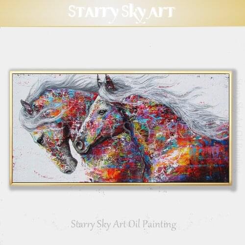 Fashion Design Hand-painted 2 Horses Oil Painting on Canvas Rich Colors Abstract Animal Horse Oil Painting for Wall Decoration
